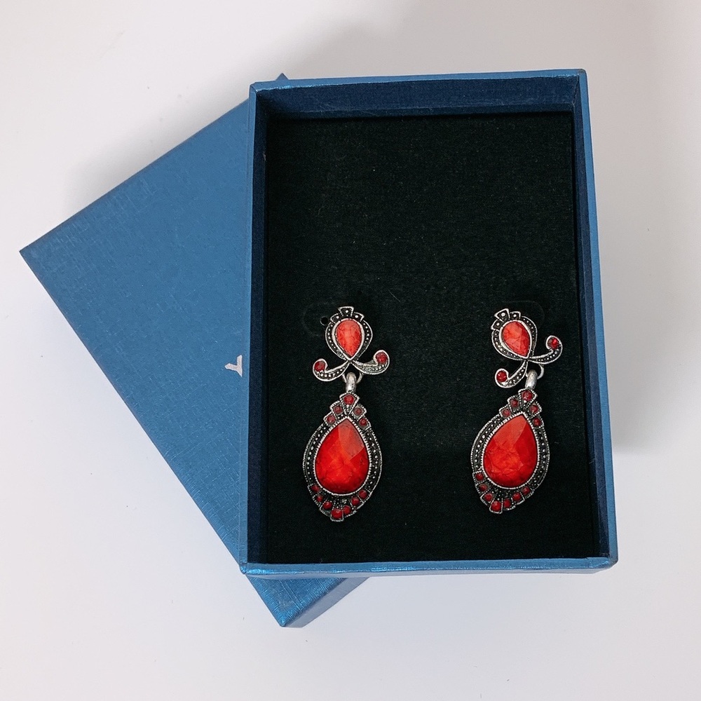 Red “ruby” & silver color fashion earrings